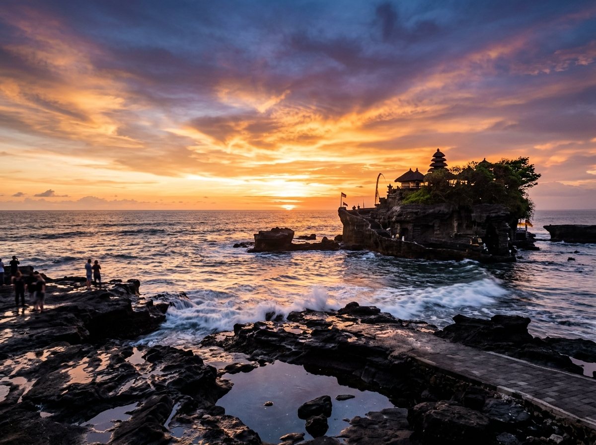 Temple on a Bali cliff at sunset